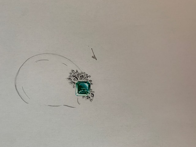 Croquis bague émeraude